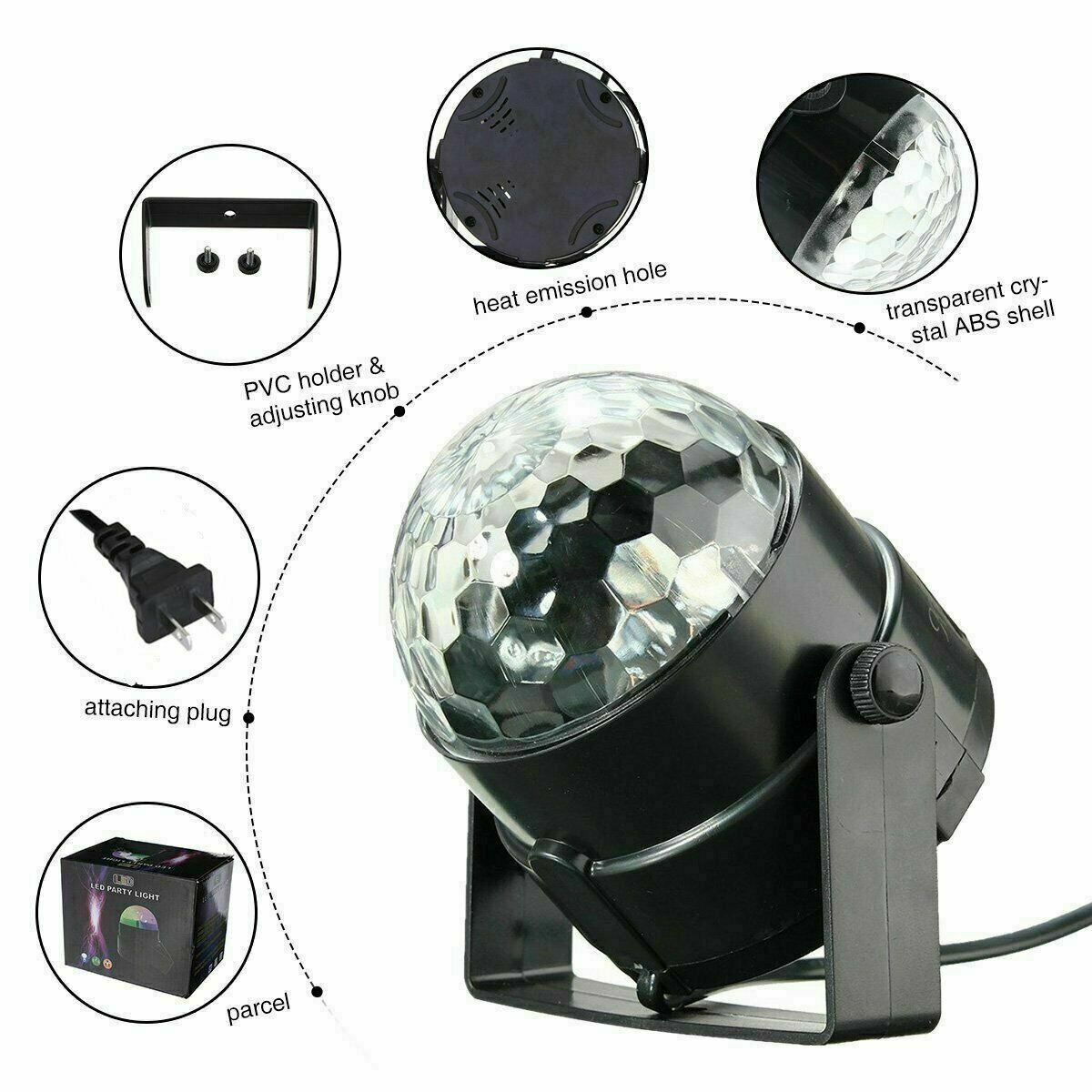 LED Disco Ball Party Light – Sound Activated DJ Strobe Lamp
